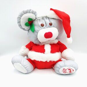 Fisher Price Vintage 1988 Christmas Mouse Plush Santa Puffalump